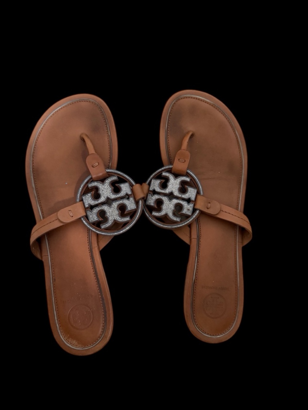 Tory Burch Tan Leather Logo Medallion Sandals